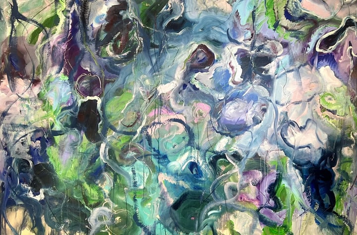 Original acrylic and natural pigments abstract — "POESIA" · 190 × 125 cm by Monica Maja Richardson