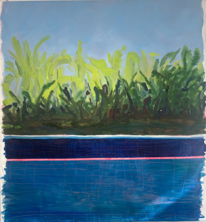 Original oil on canvas Landscape, Blue — "BT's Pool V" · 210 × 224 cm by Lucy Gow