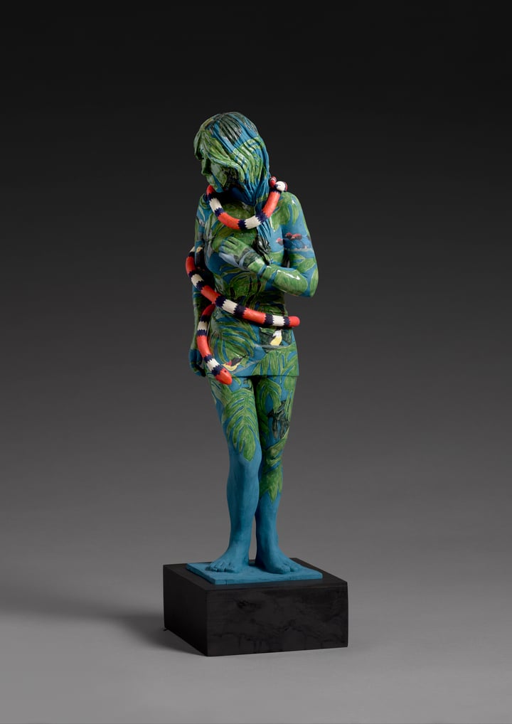 Original ceramic with glaze and underglaze botanical, Blue — "Encircled in Sin" · 17.8 × 61.0 cm by Leigh craven
