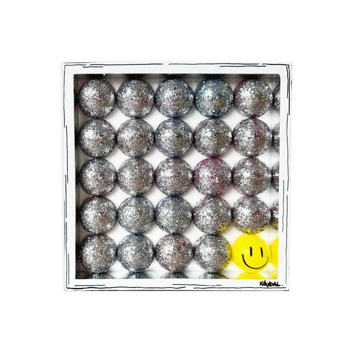 Original recycled ball pit balls, resin, acrylic paint Pop Art, Silver — "Disco balls" · 30 × 30 cm by Kat Vandal