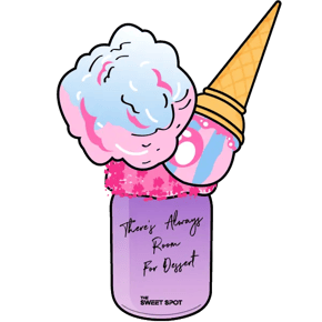 Cotton candy milkshake with rock rim and cotton candy cloud