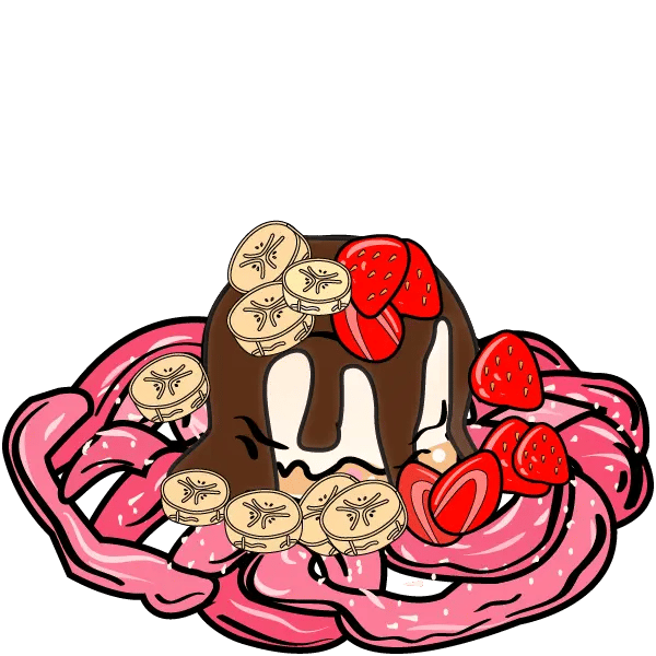Hazelnut Crazy Funnel Cake from The Sweet Spot topped with vanilla ice cream, fresh strawberries, bananas, powdered sugar, and hot NUTELLA® sauce.