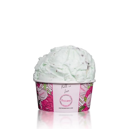 Mint ice cream with chunks of chocolate chips.