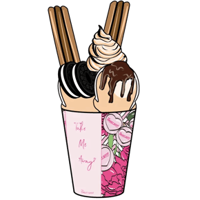 Cookie Monster churro with cookies and cream ice cream, chocolate sauce, and OREO® crumbles.