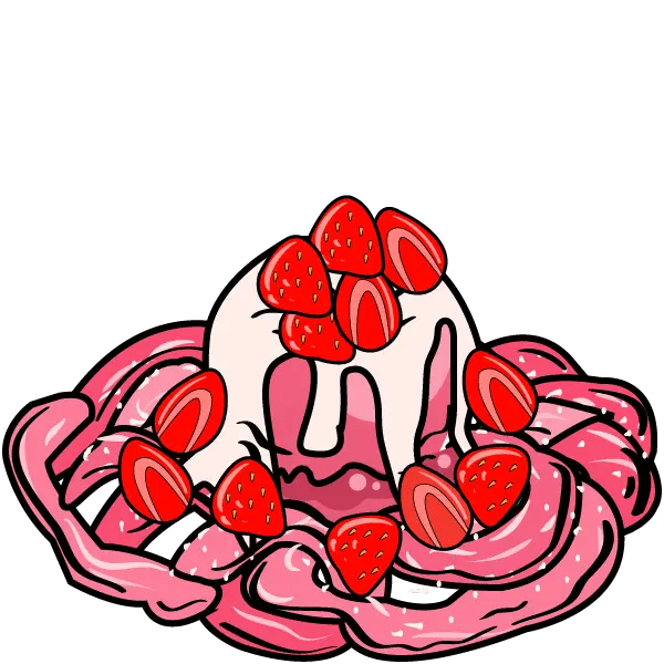Strawberry Sweet funnel cake with strawberry shortcake ice cream and fresh strawberries.