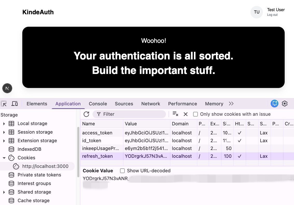 Screenshot of browser developer tools showing the refresh_token cookies