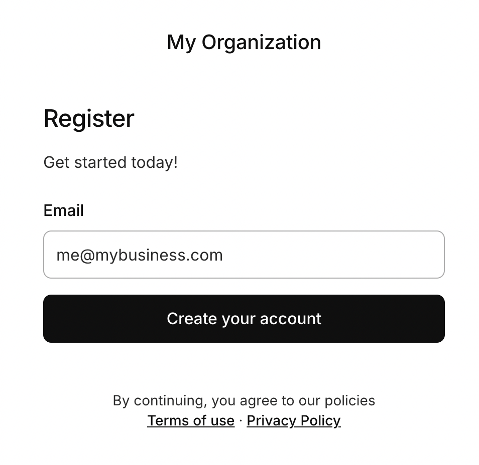 Default organization sign-up page using the Kinde logo