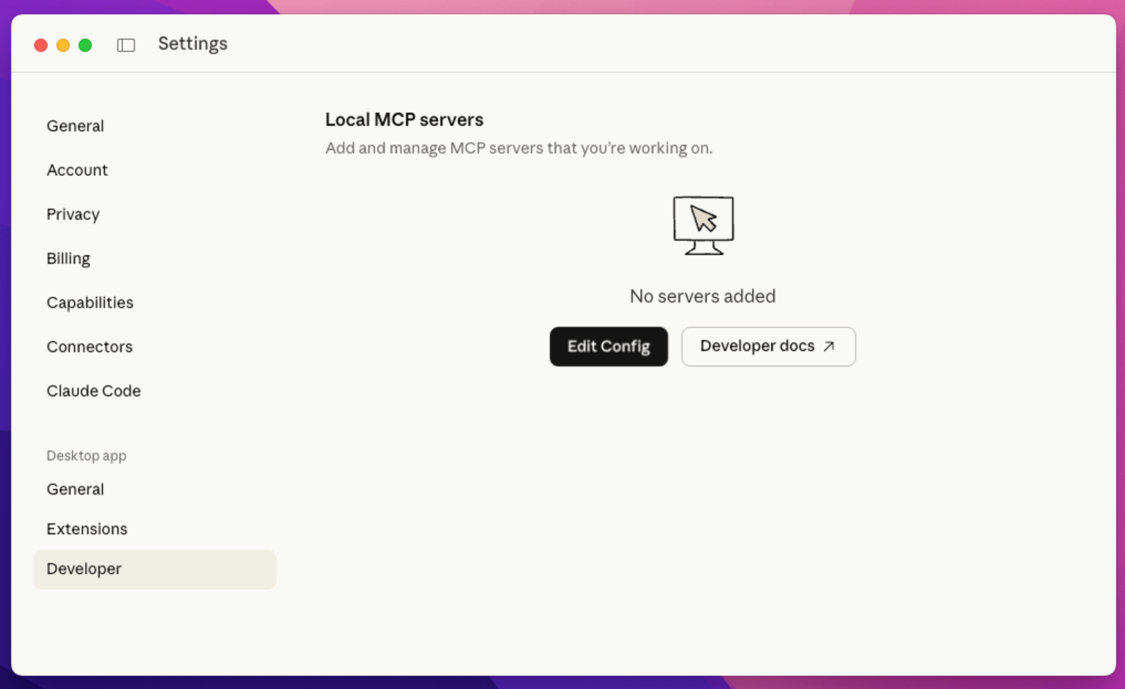 claude developer edit config