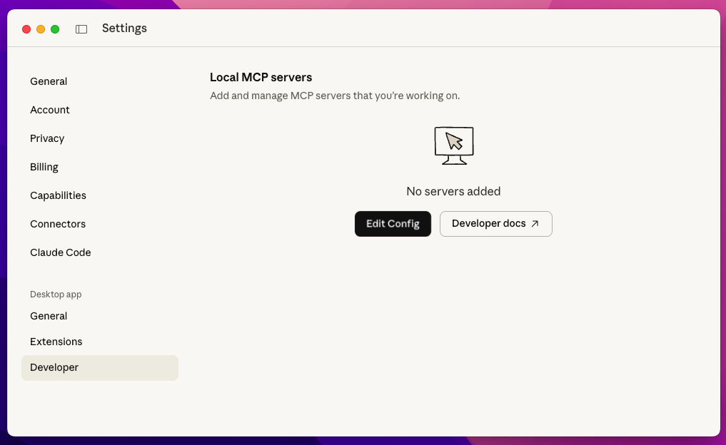 claude developer edit config