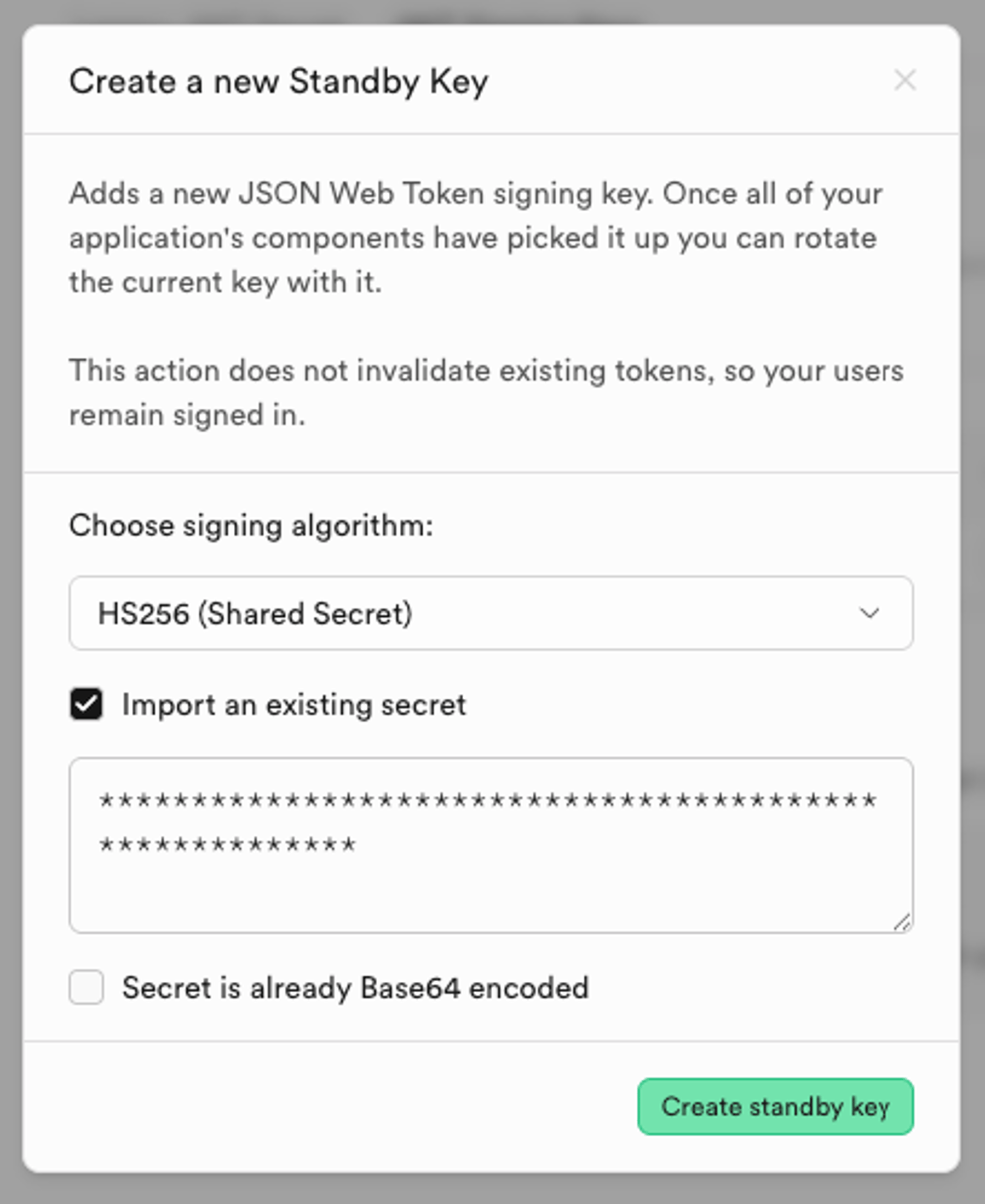 Supabase new standby key window