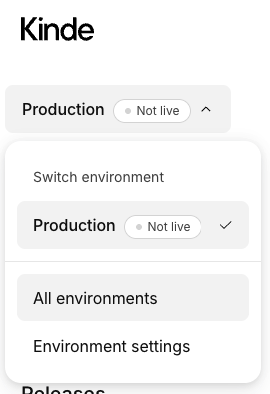 kinde all environments dropdown