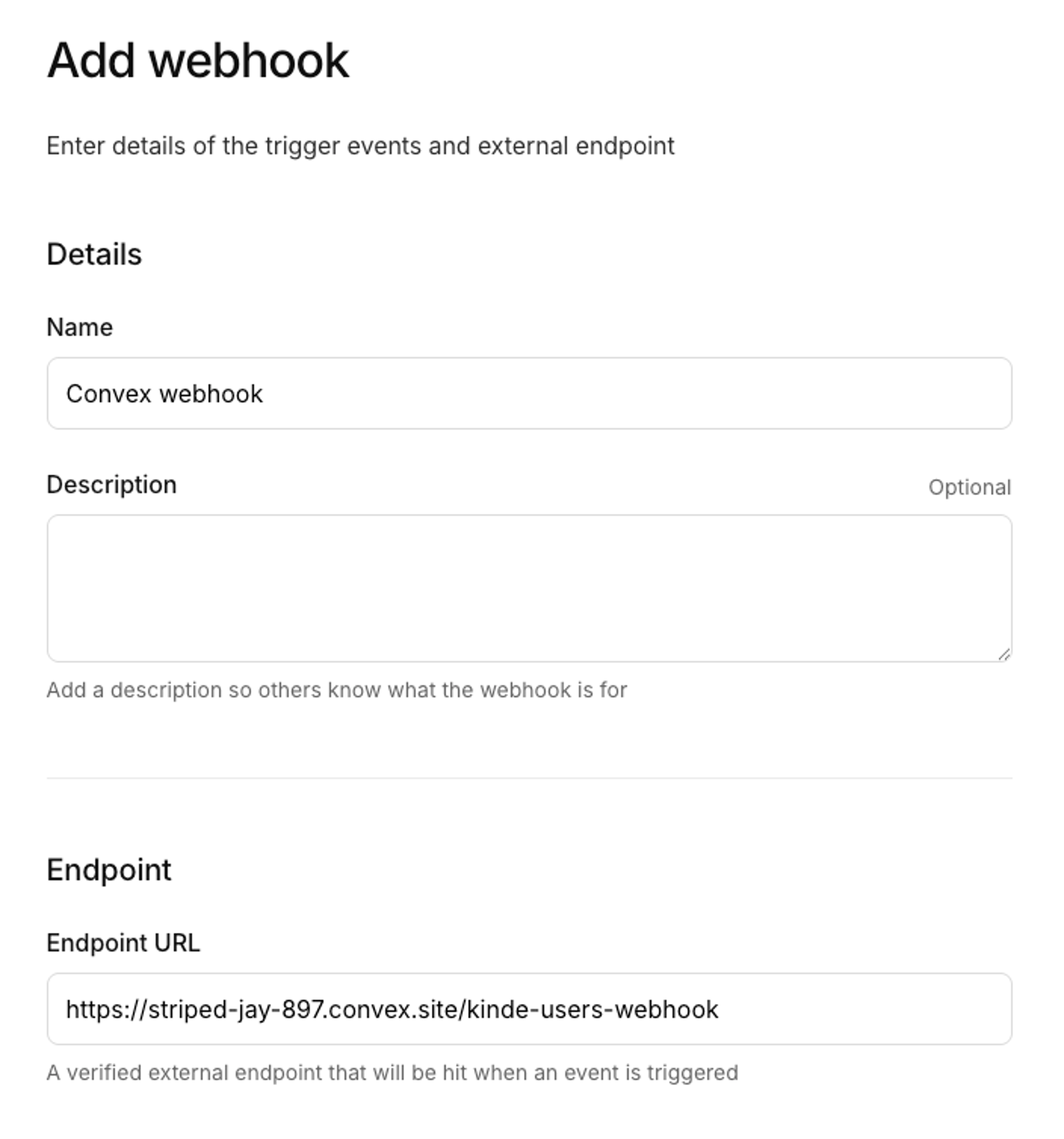 kinde add webhook endpoint