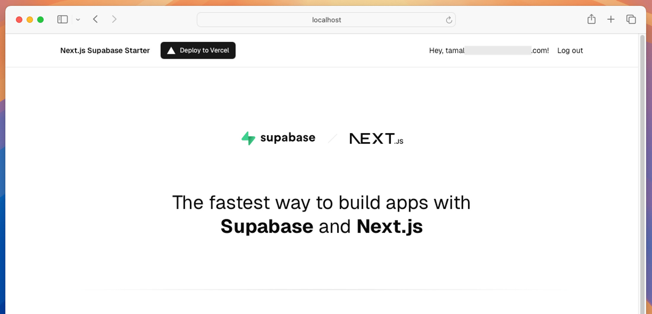 Your local app showing supabase readiness