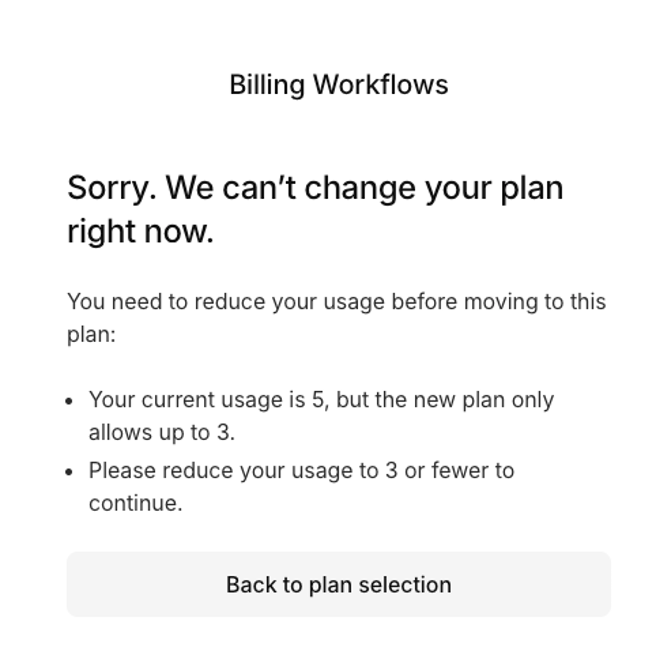 plan change warning message
