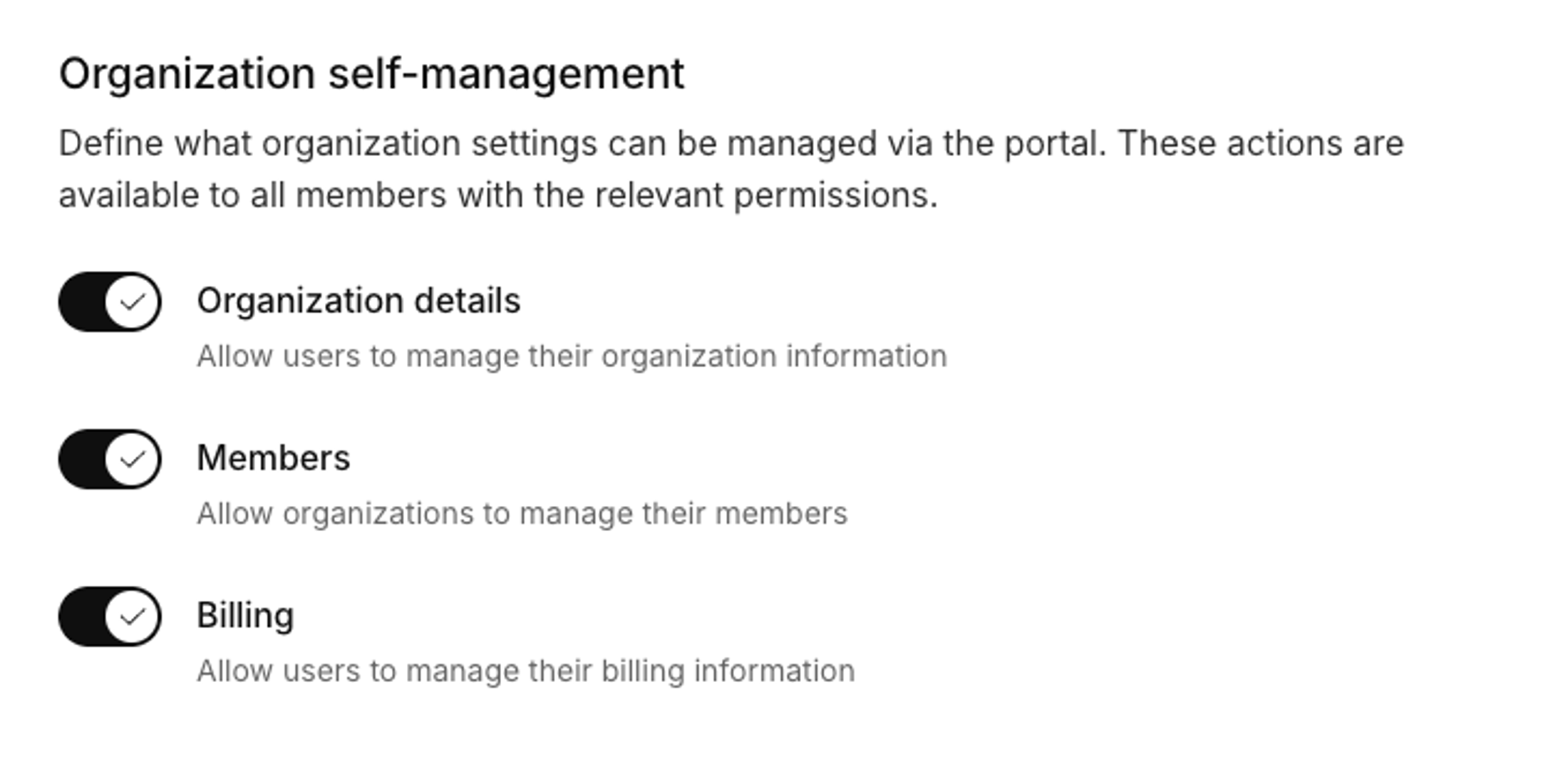 Options for showing hiding settings for org members