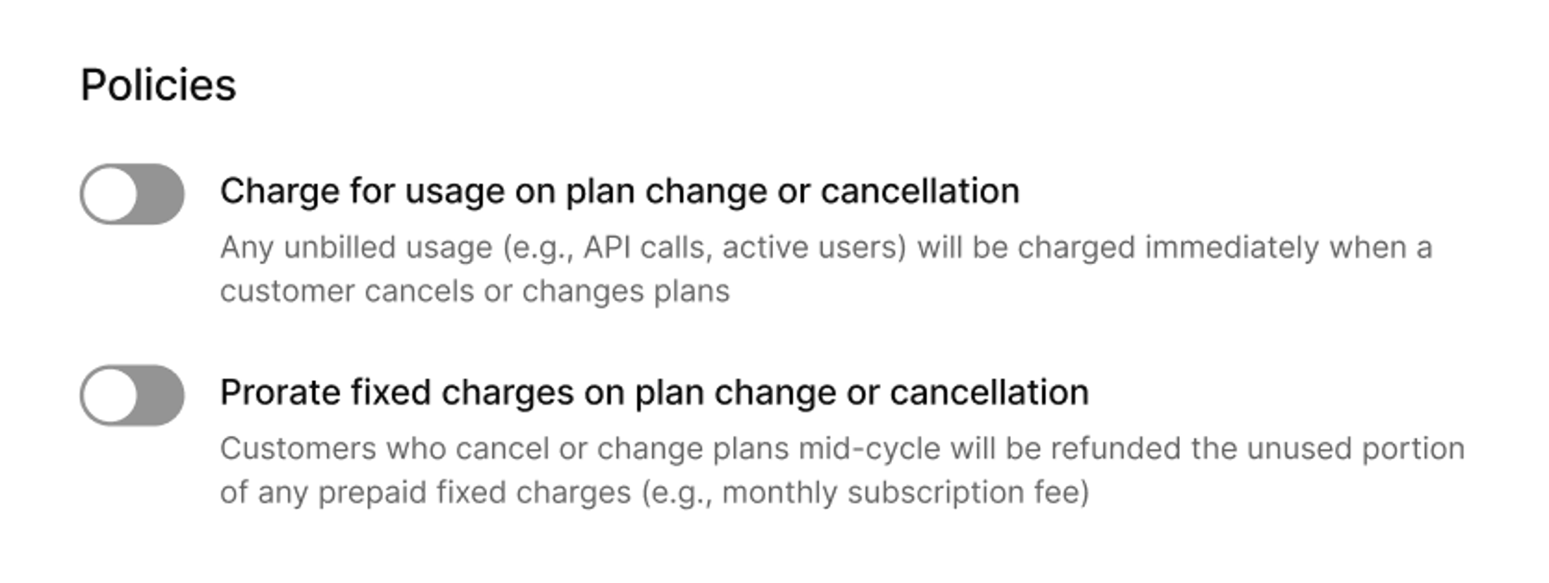Billing policies settings