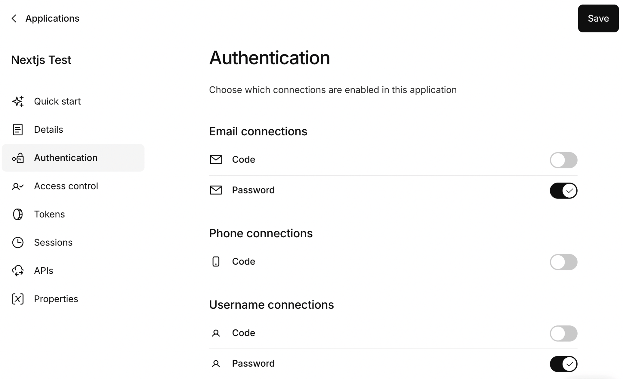 enable password connections in Kinde