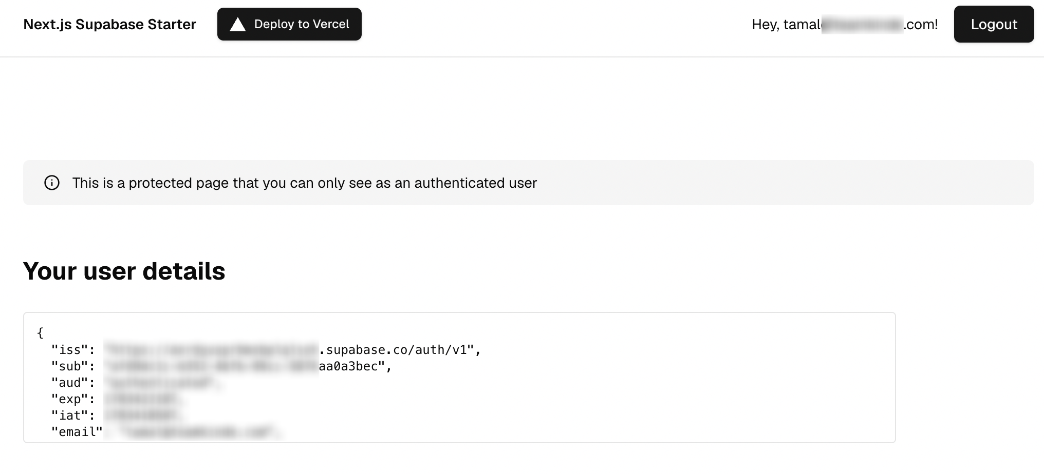 supabase kinde app protected page screen