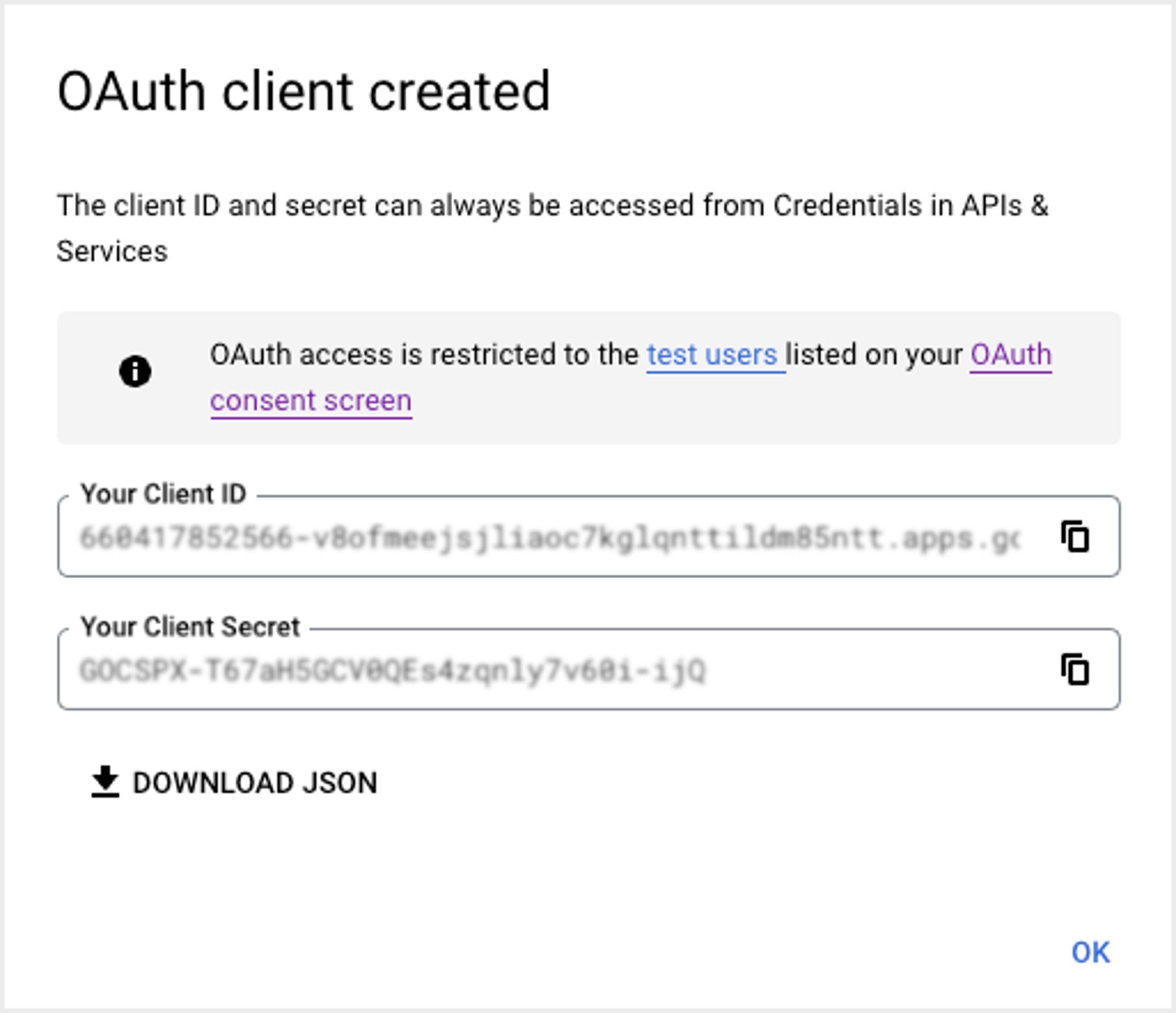 Creating 0Auth client in Google Cloud