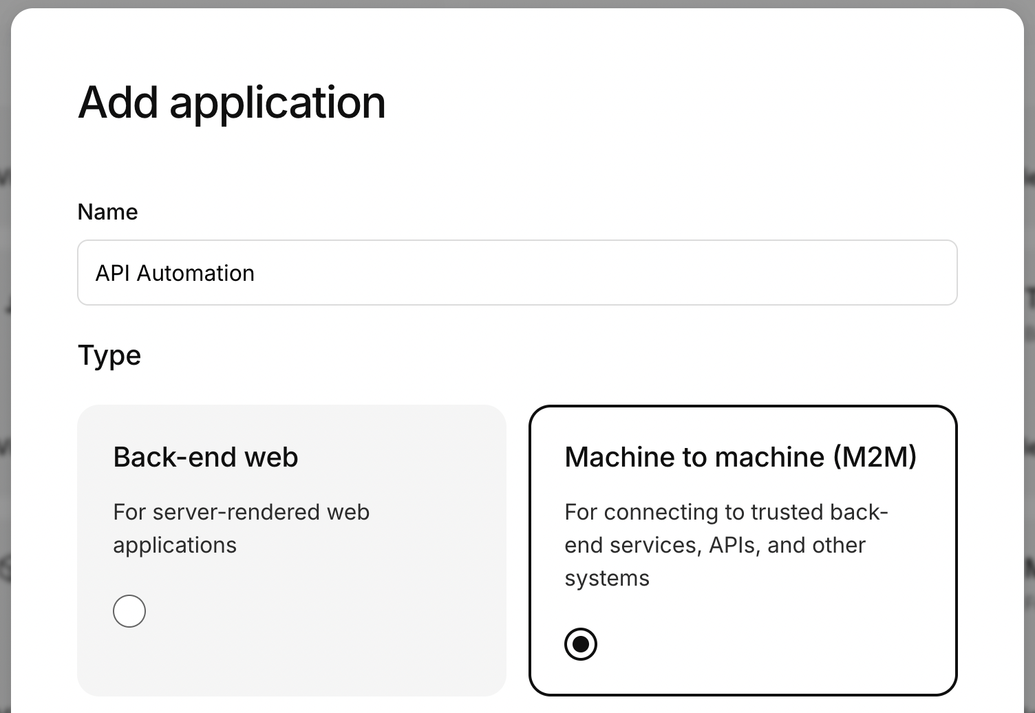 kinde create m2m application