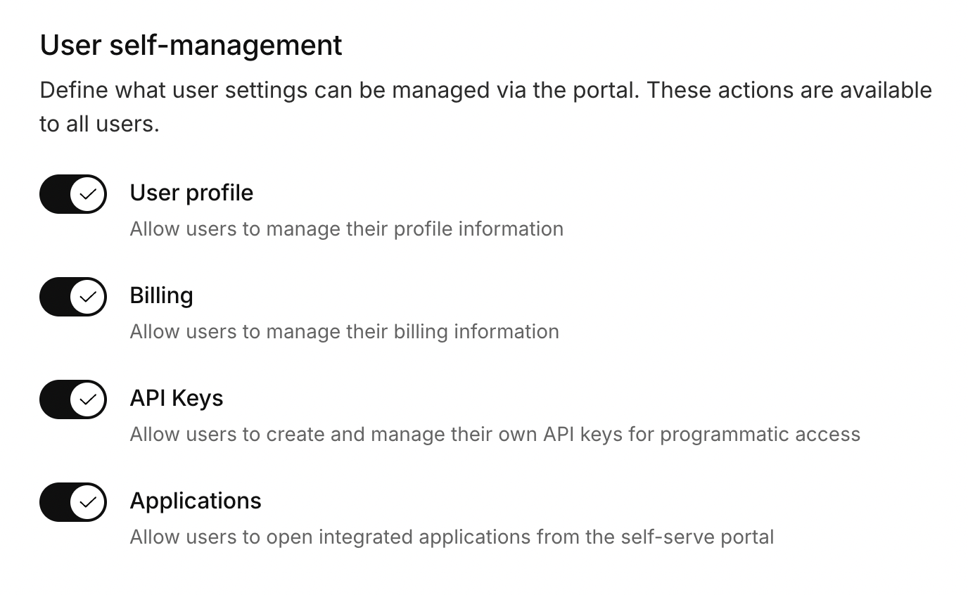 User self-management options in Kinde