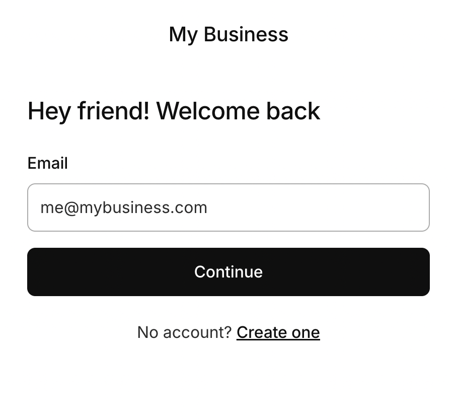 Kinde authentication page with Powered by Kinde attribution removed
