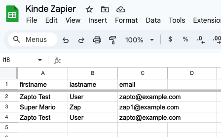 zapier google sheets sample data