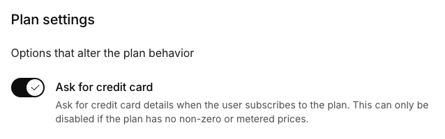 Ask for credit card toggle