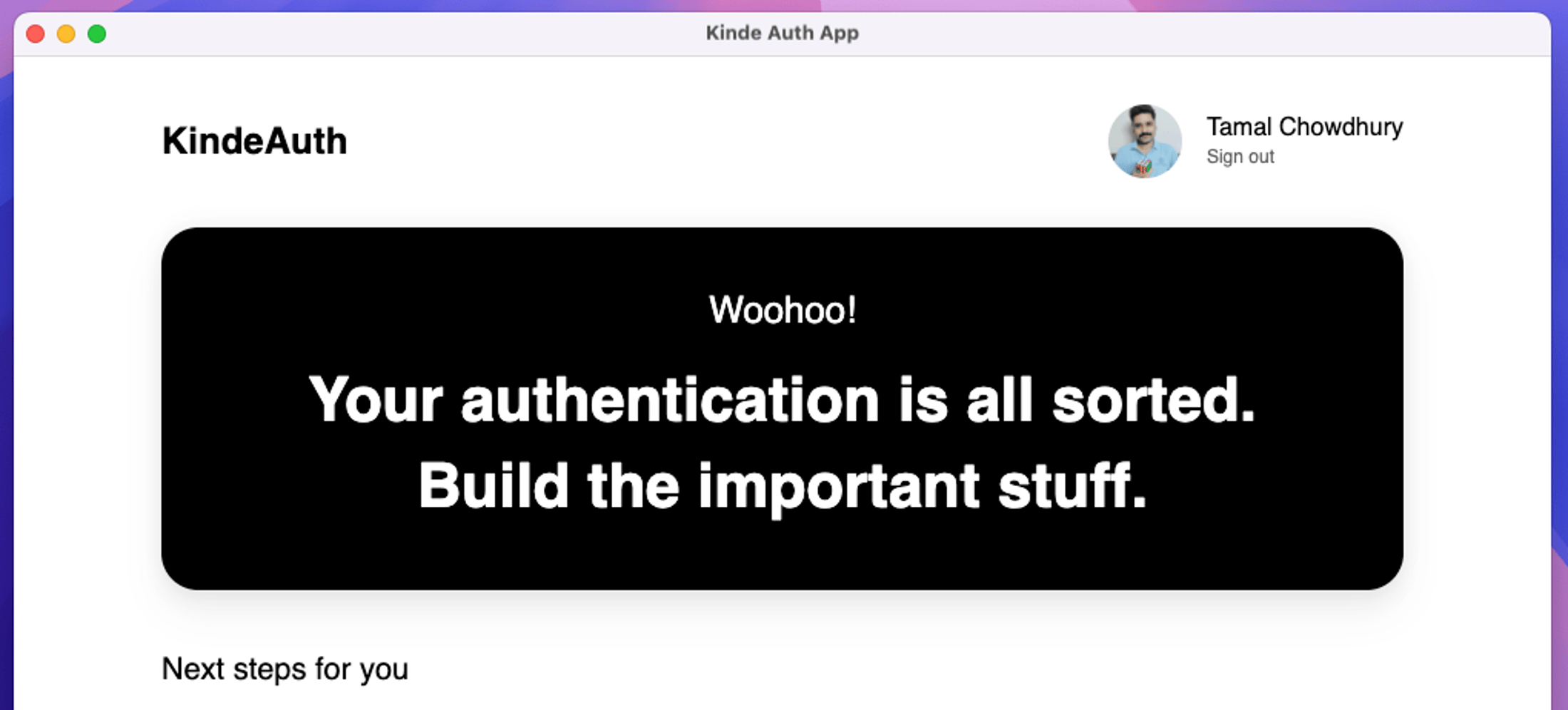 Signed in to electron app