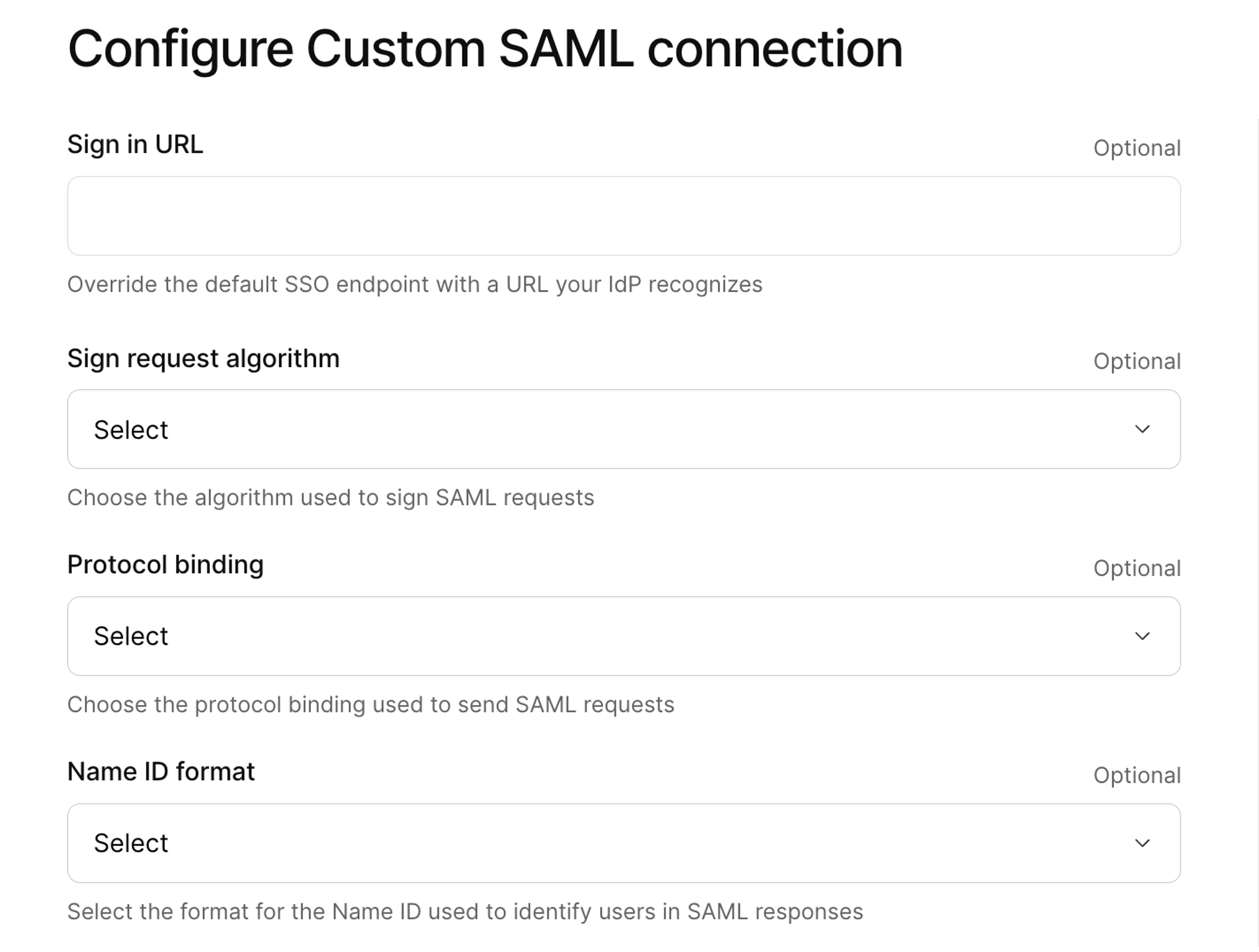 optional fields for saml