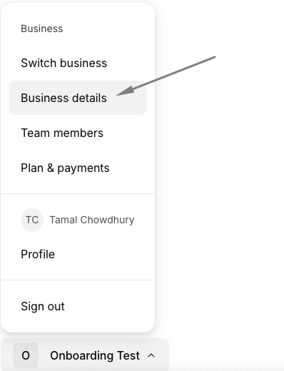 Business details popup