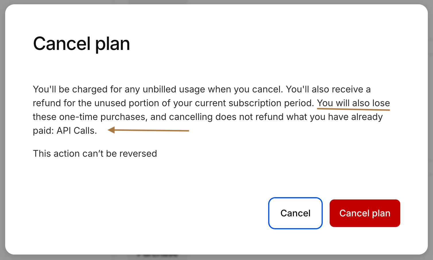 Warning On Canceling - Losing One-time Purchases