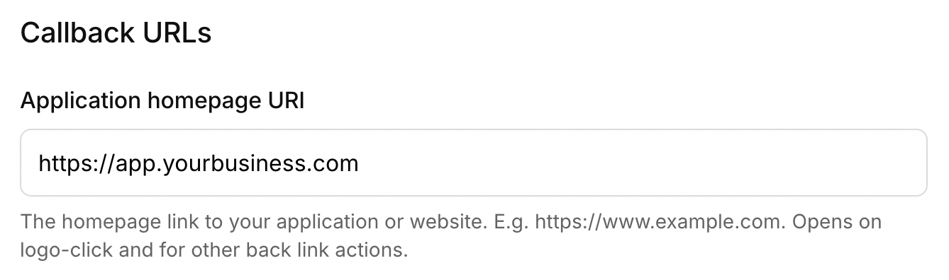 kinde application homepage URI