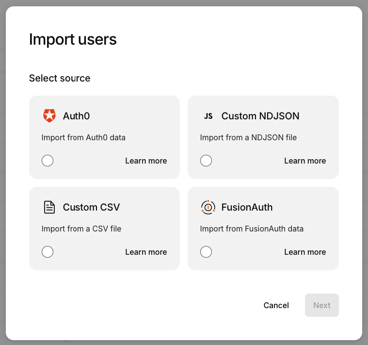 import users to kinde popup