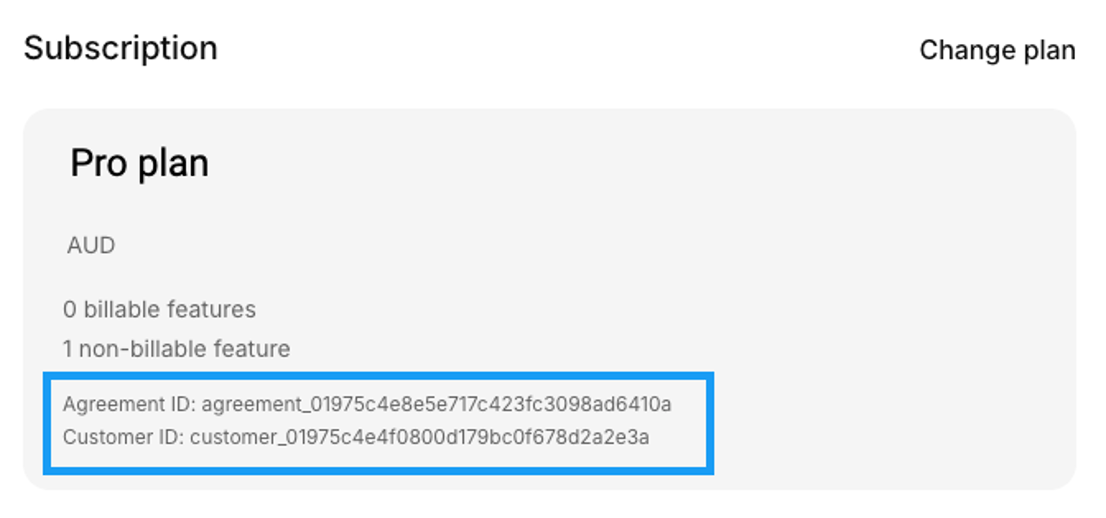 Example of agreement ID in Kinde