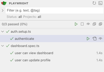 Playwright saved user tests passed