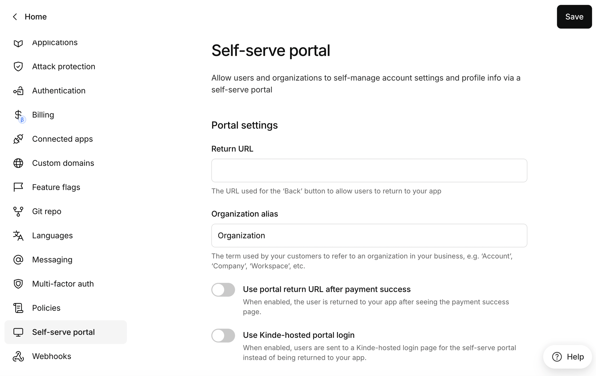 Self-serve portal settings in Kinde