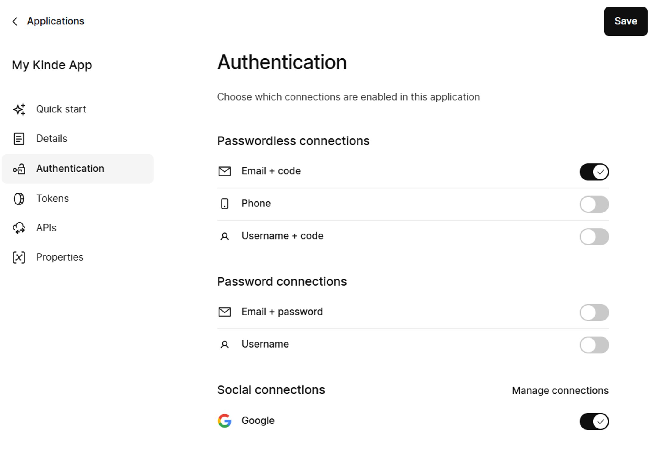 Select auth options screen