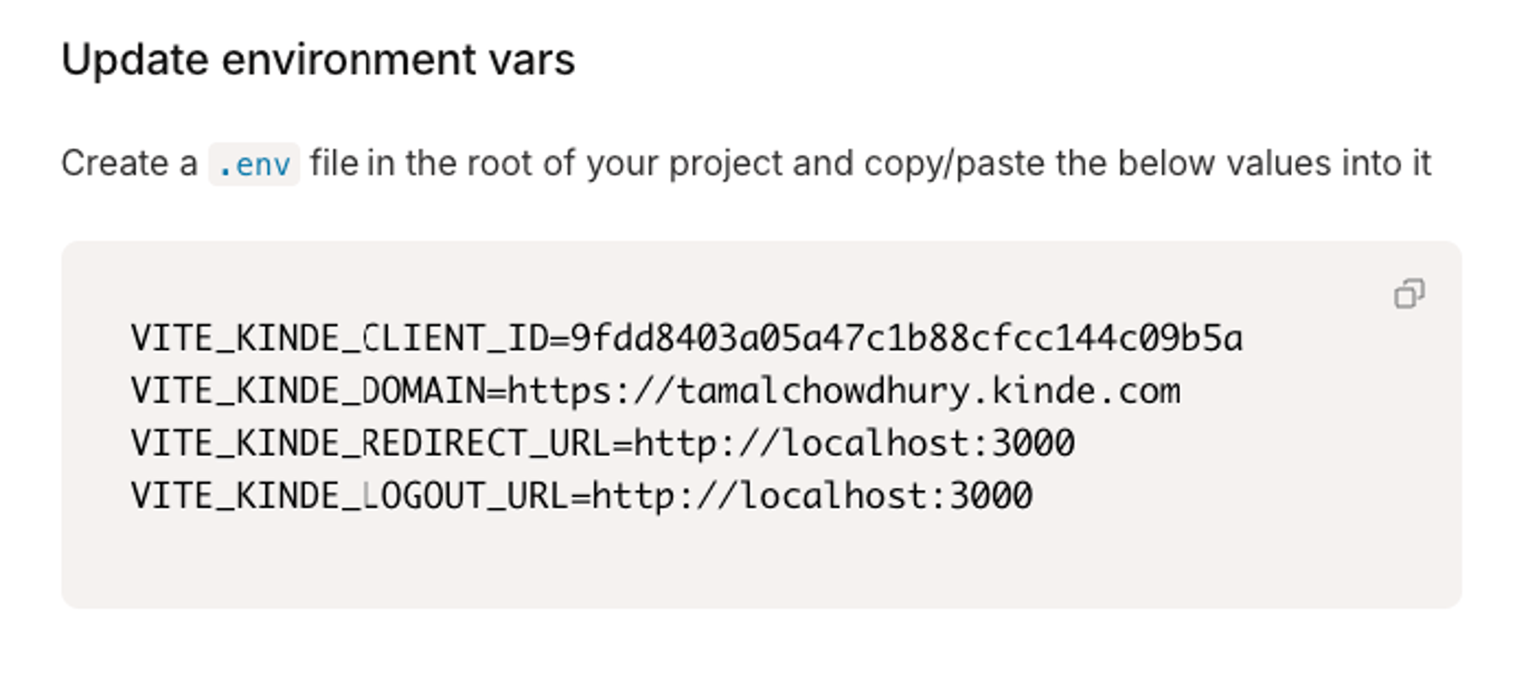 update environment variables