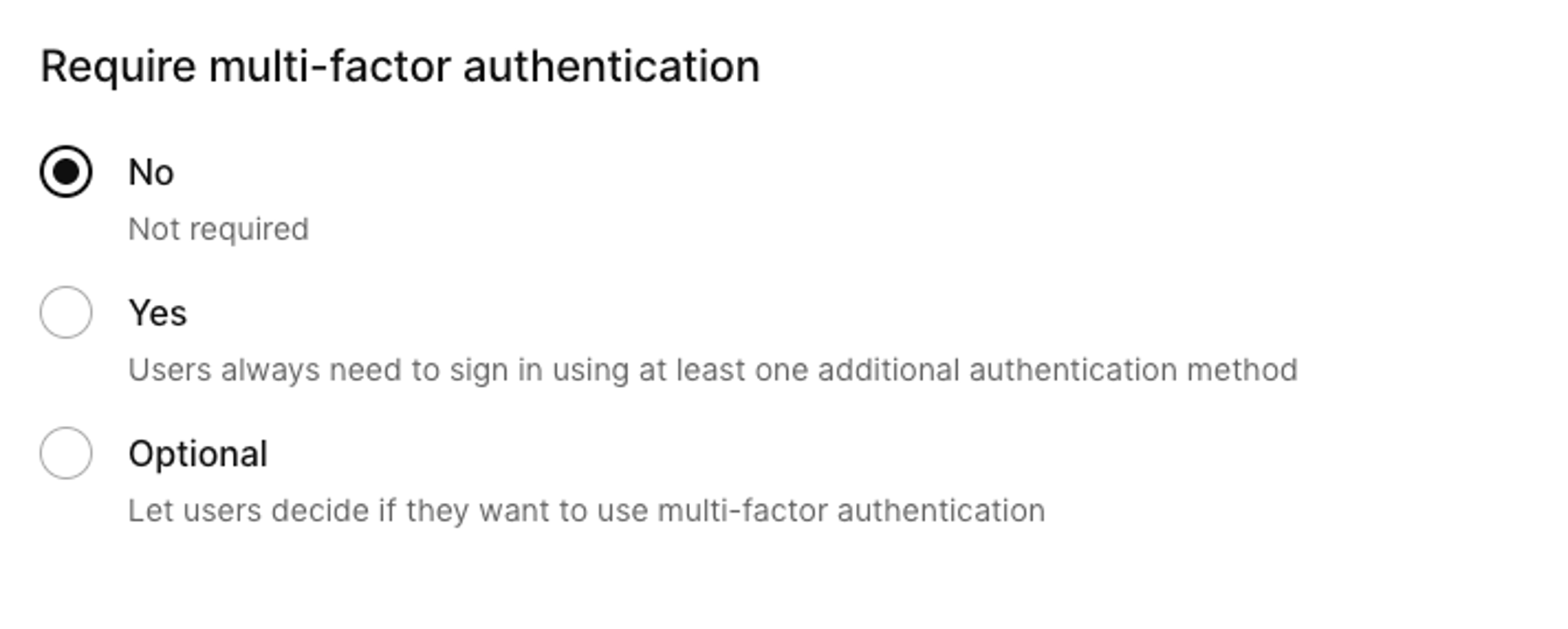 Screen shot of Require MFA switches