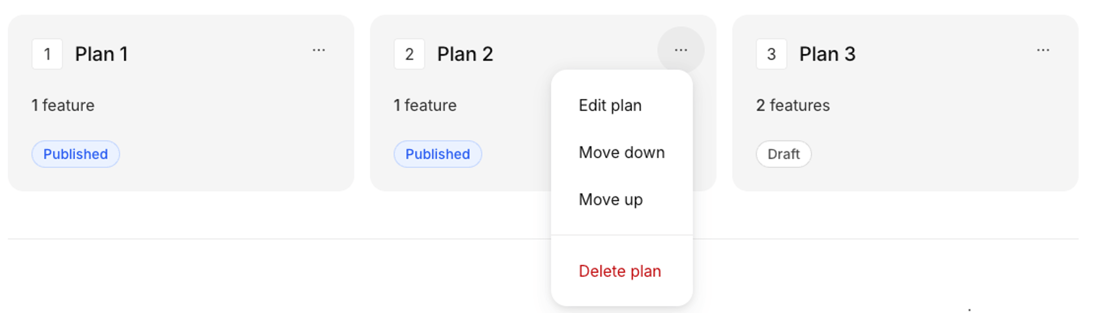 Plan card overflow menu