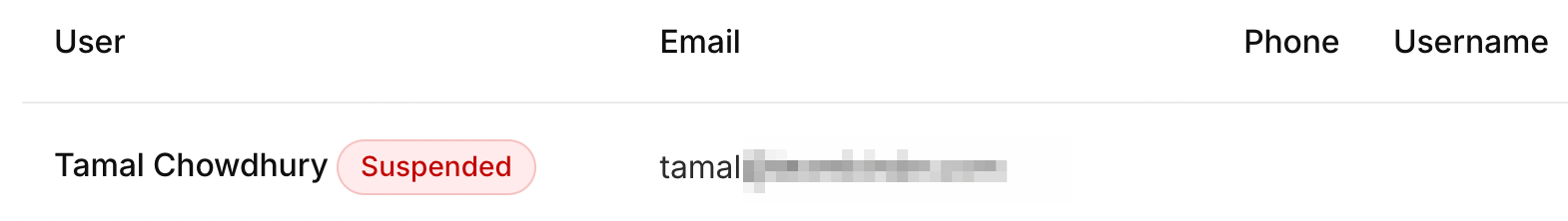suspend badge next to user name in kinde