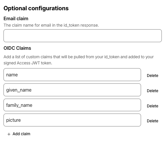 OIDC claims configuration