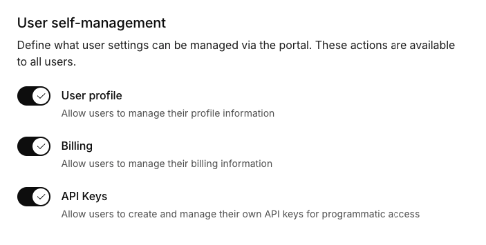 Self-serve portal settings for users