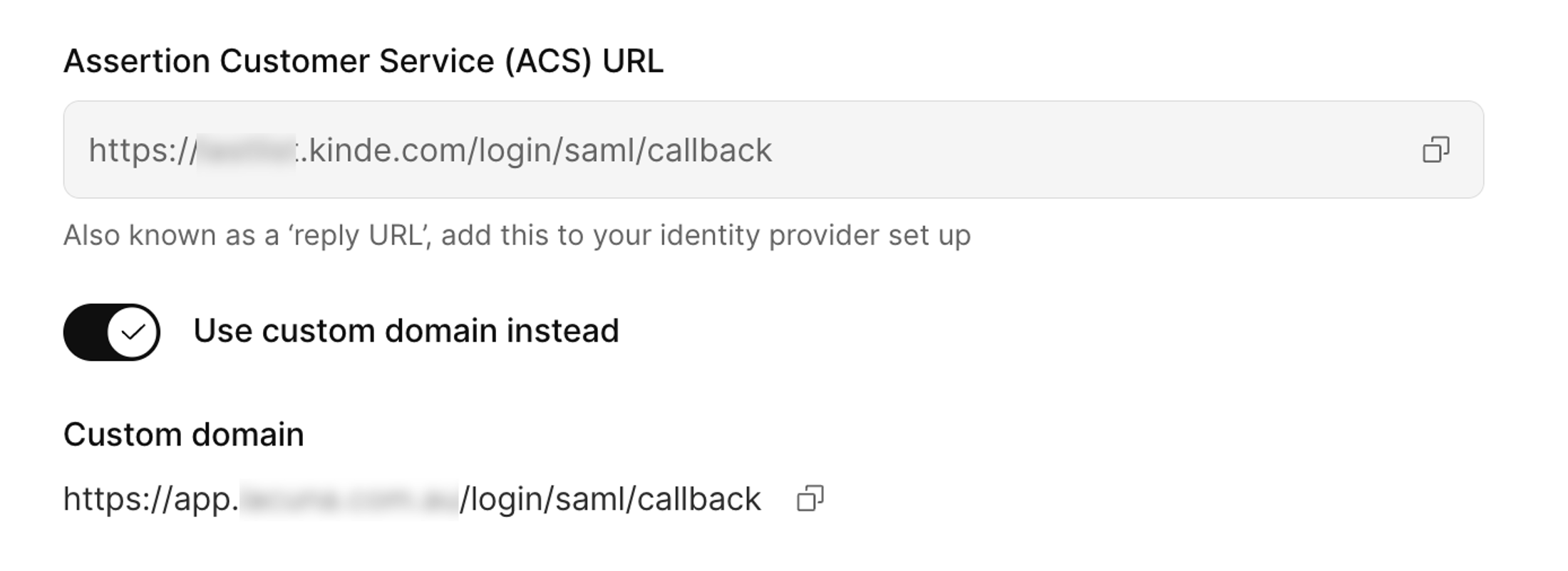 ACS URL and custom domain option