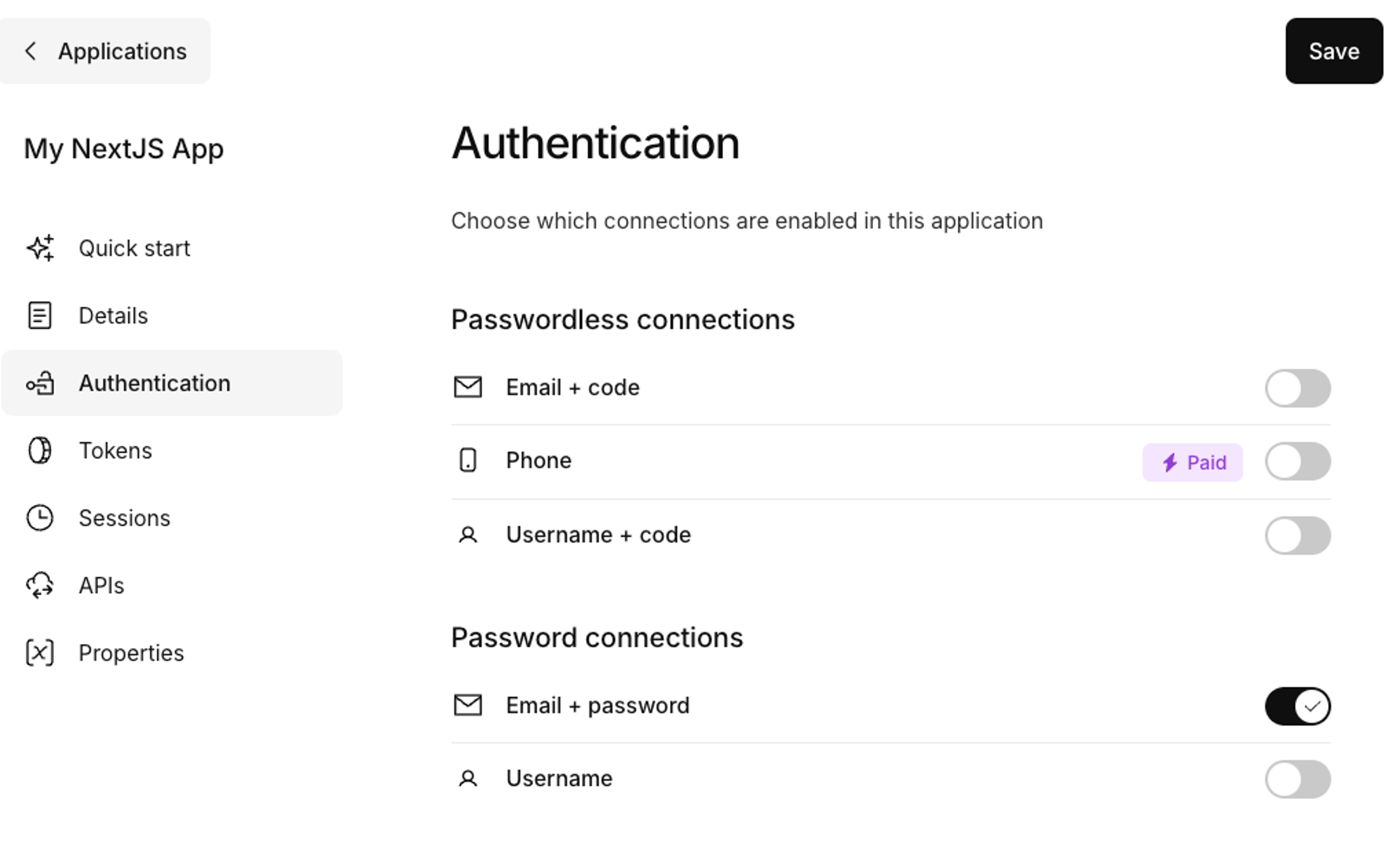 enable password connection on kinde