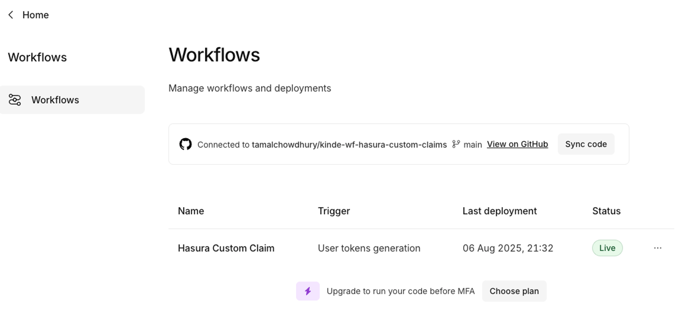 hasura custom claims workflow
