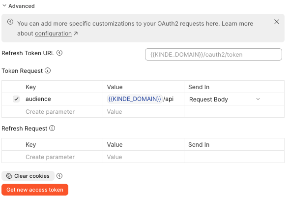 advanced audience parameter in Postman token request