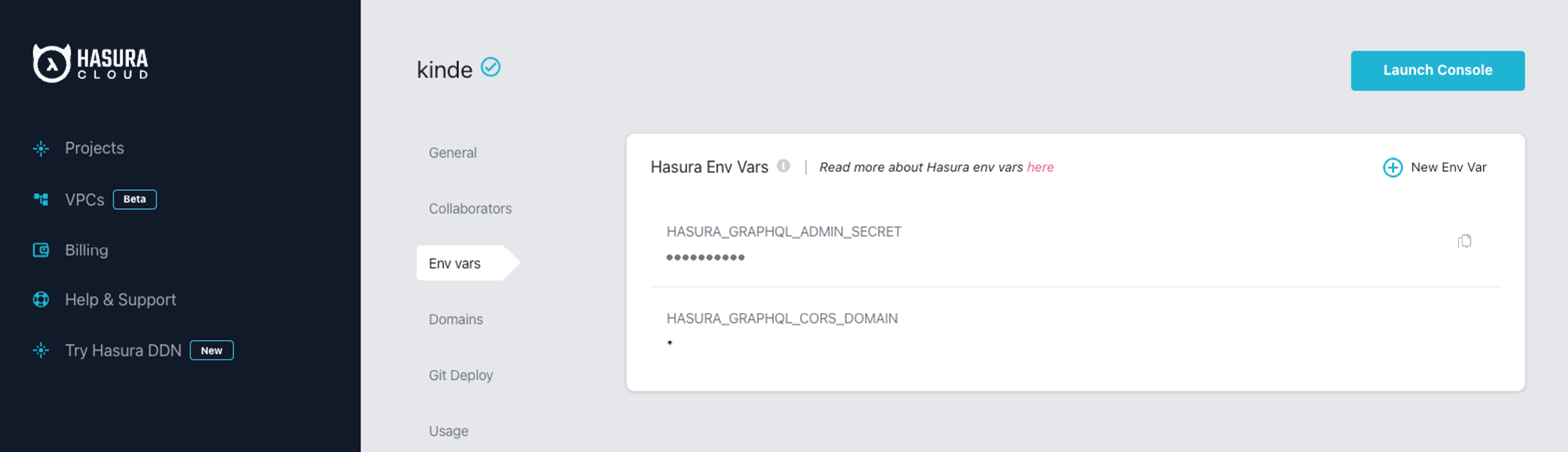 hasura environment variables