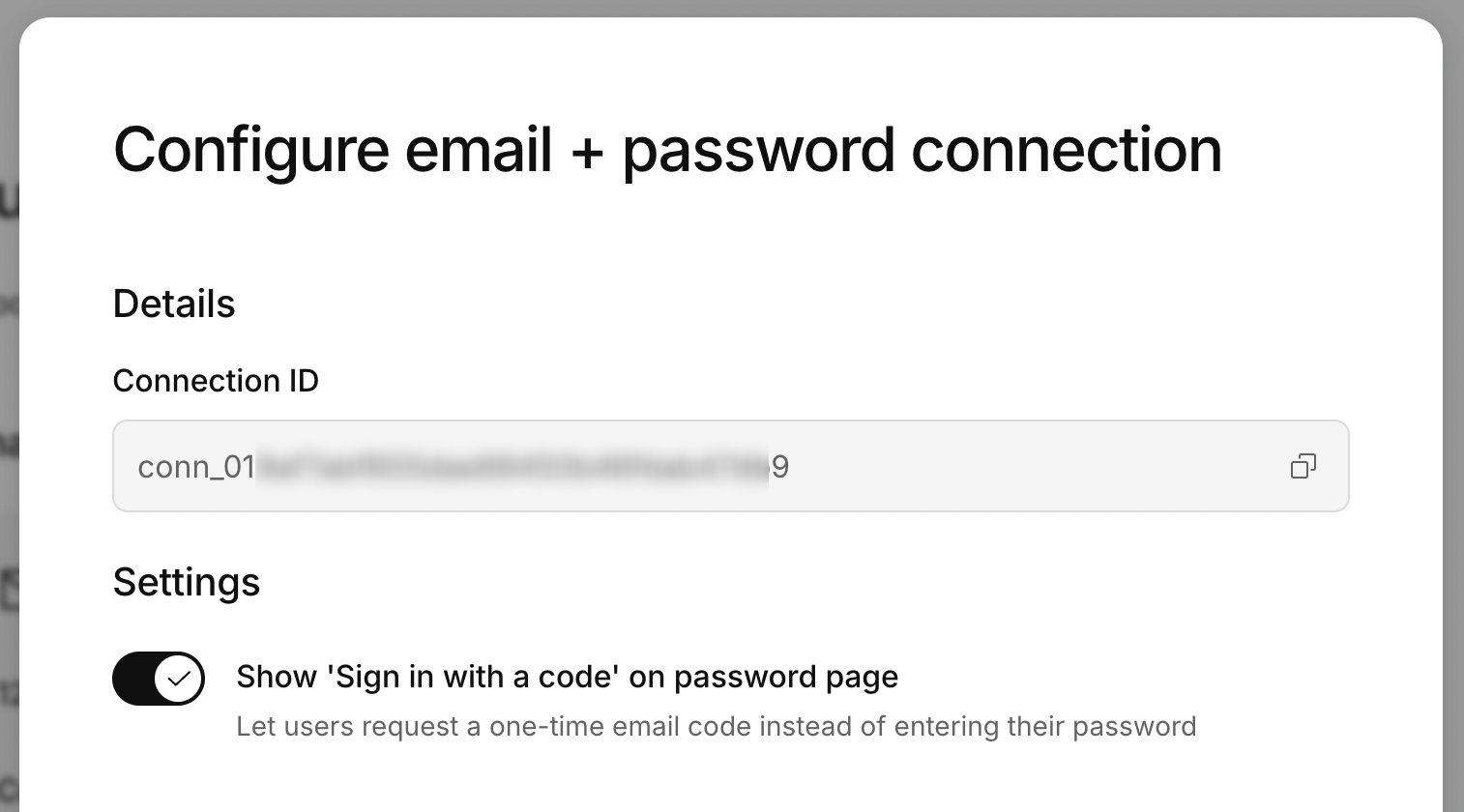 sign in with a code toggle